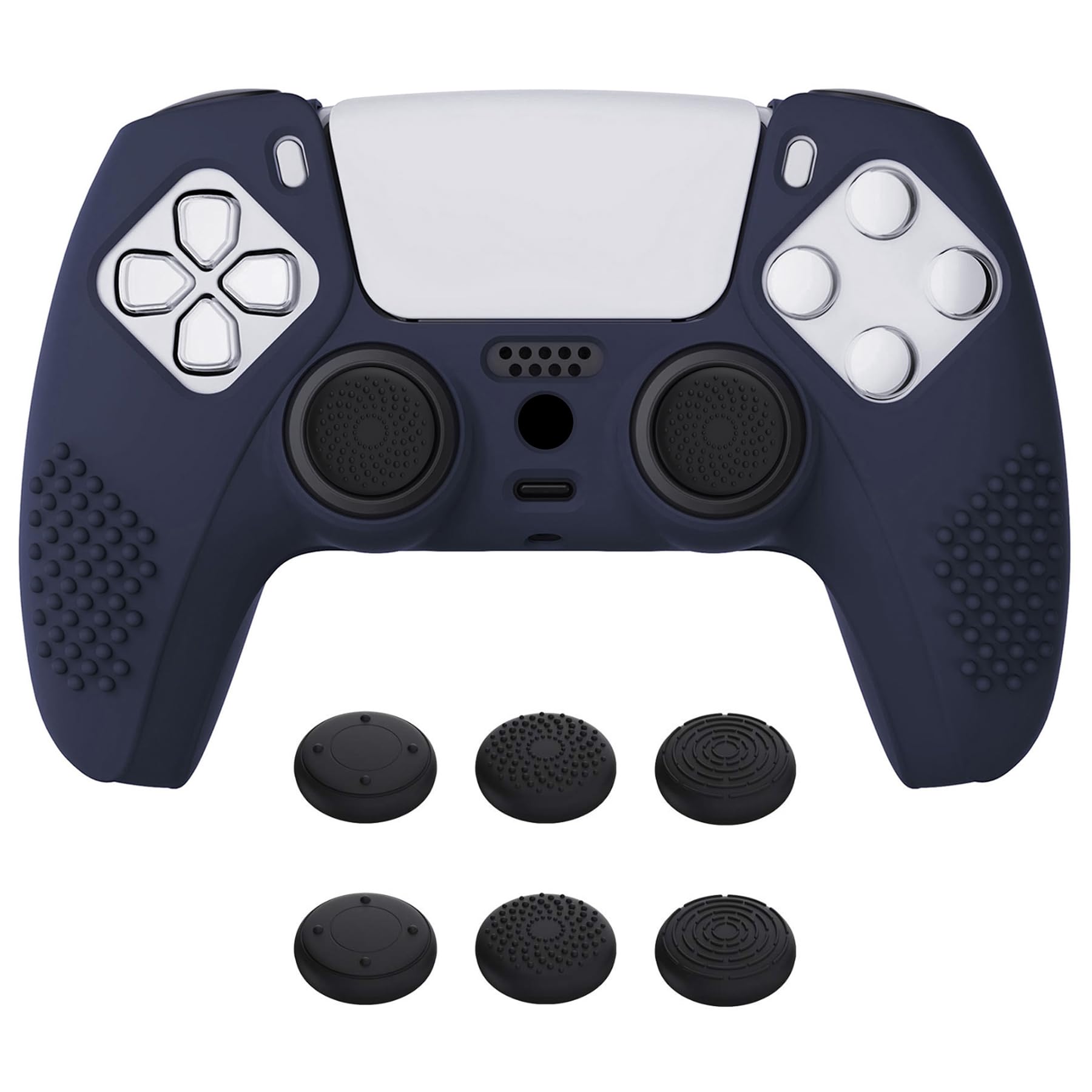 eXtremeRate PlayVital Cherry Blossoms Pink 3D Studded Edition Anti-slip Silicone Cover Skin for ps5 Controller, Soft Rubber Case for ps5 Wireless Controller with 6 White Thumb Grip Caps — view 19