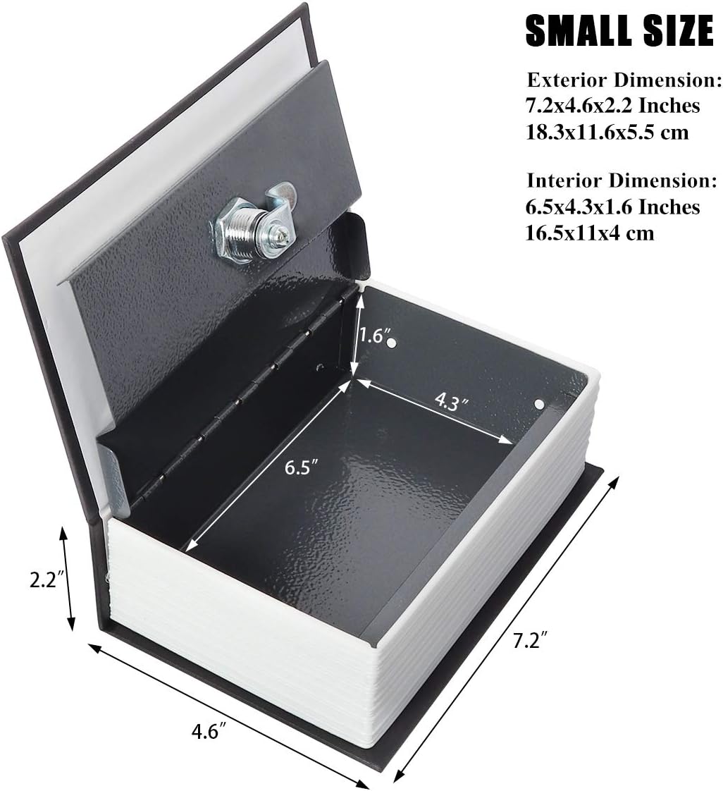 Jssmst Book Safe with Key Lock, Dictionary Diversion Book Safe Seceret Hidden Book with Safe Inside, Fake Book Money Safe Metal Lock Box Small, 7.2" x 4.6" x 2.2", Black : Everything Else