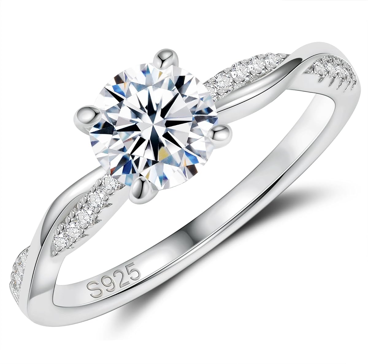Anillos de compromiso de moissanita para mujer Anillos de promesa para ella Anillos de plata de ley 925 para mujer Cuerda de vid trenzada Color D VVS1 1CT 2CT Chapado en oro de 18 quilates Tamaño 4.5-11