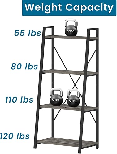 Miniatura 4 de BON AUGURE Estantería de escalera de 4 niveles, estantes inclinados de madera para sala de estar, dormitorio, estantería de oficina en casa (roble