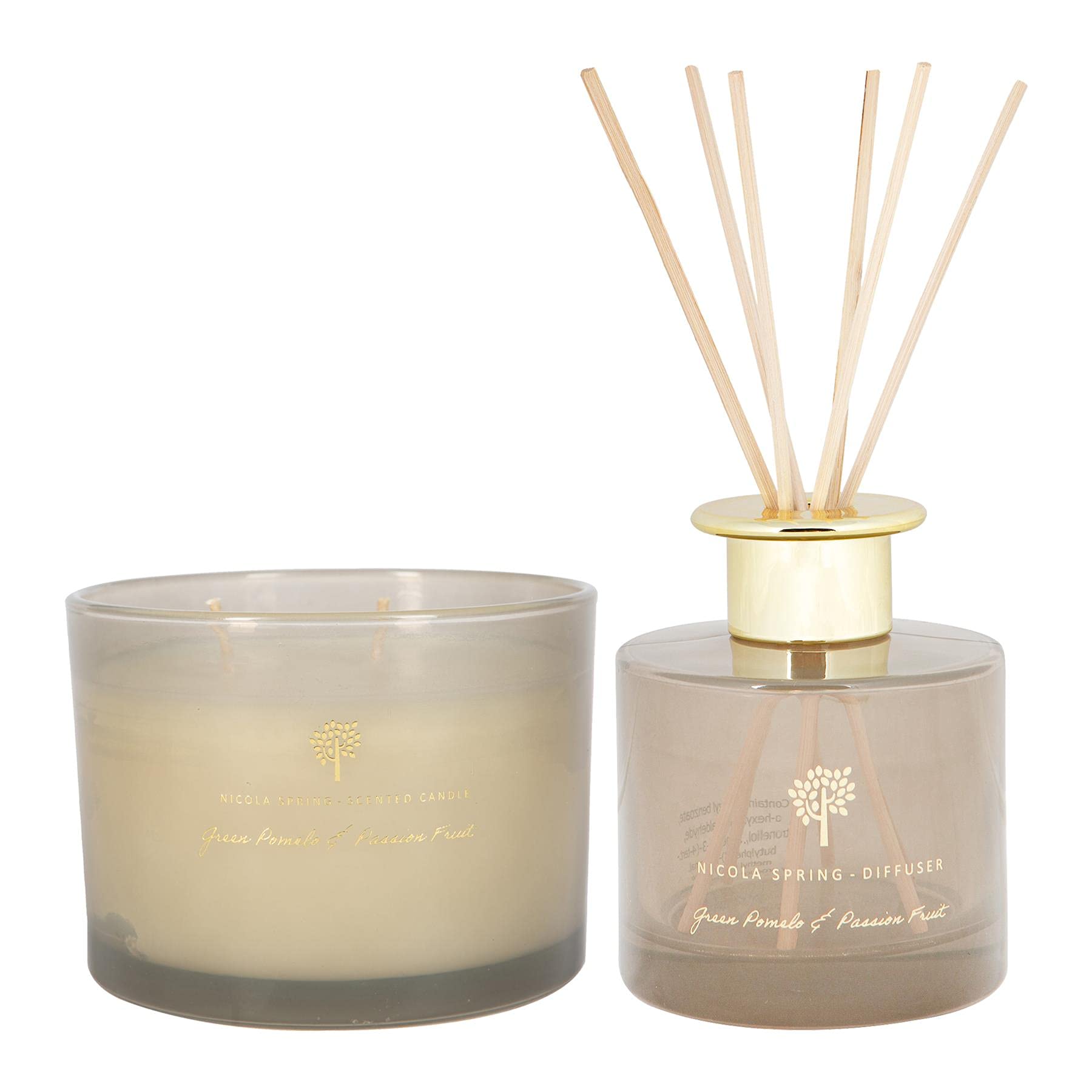 Nicola Spring Scented Candle & Reed Diffuser Set - Green Pomelo & Passion Fruit - 350g