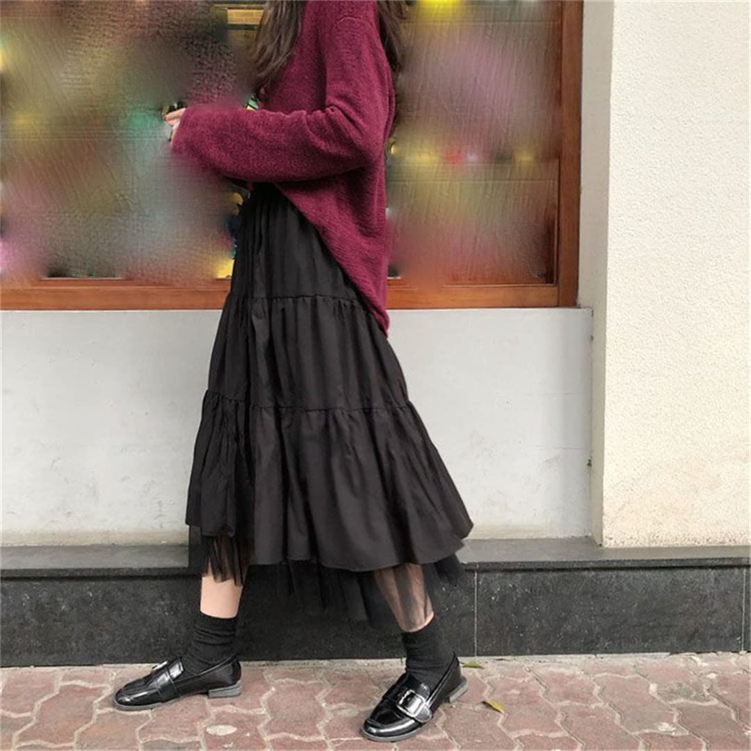 Gonne Lunghe in Tulle da Donna, gonne a Pieghe Elastiche a Vita Alta, gonne Lunghe Femminili Black M
