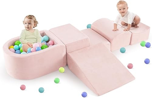 INFANS Juguetes de escalada para niños pequeños, bloques de escalada de espuma y pozo de pelotas para bebé, juego de estructura de actividad de 5