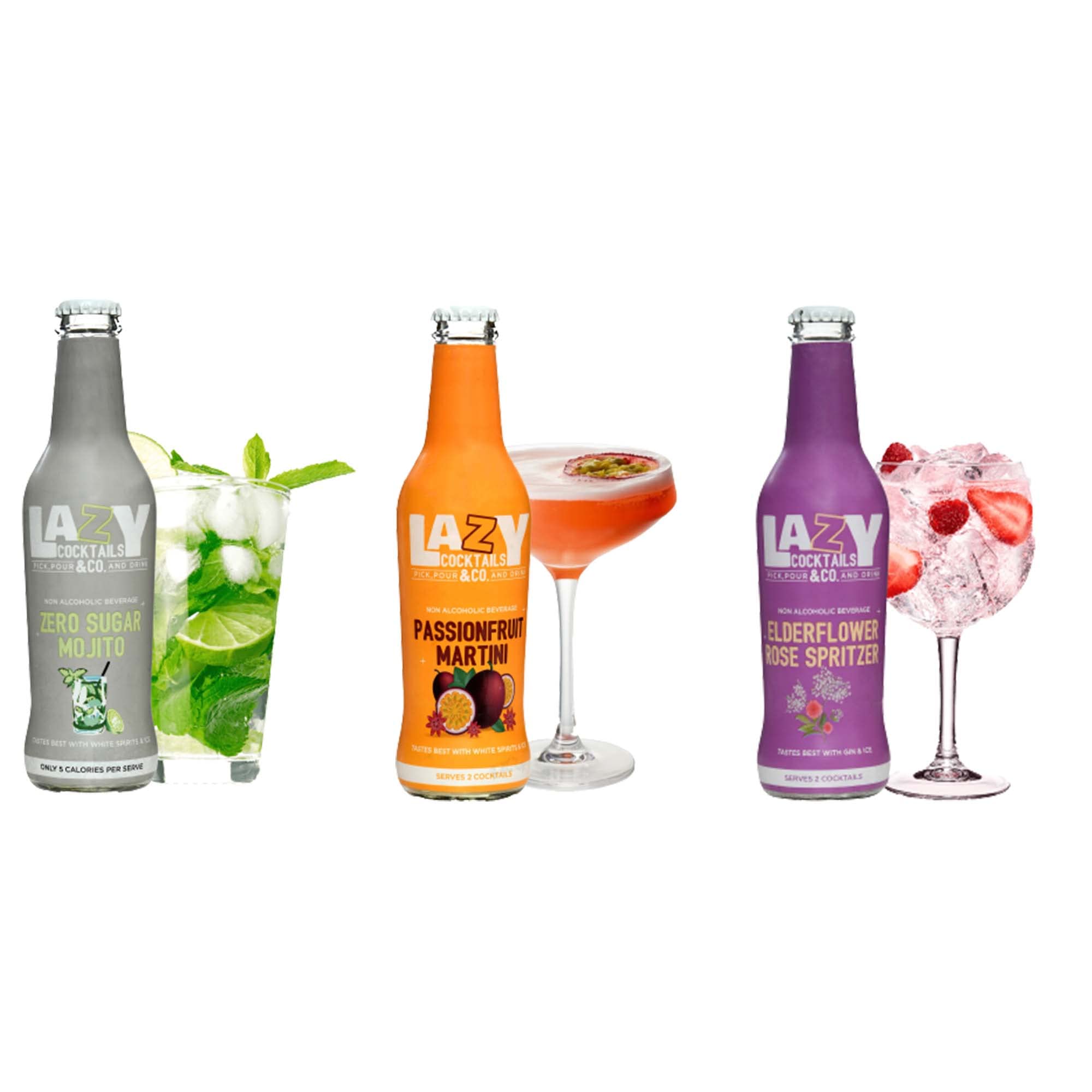 Lazy Cocktails & Co. Gin pack | 2x Zero sugar Tonic Water, 2x Zero sugar Passionfruit Martini, 2x Zero Sugar Elerfloer Rose Tonic (6 * 250ml)