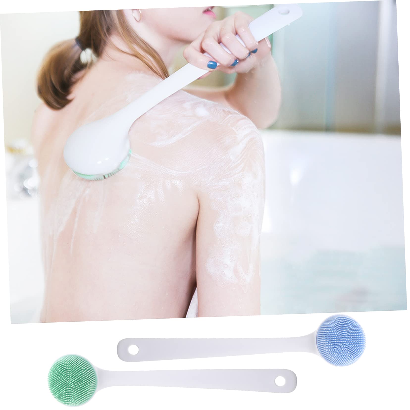 PLAFOPE Spazzola da Bagno in Silicone 2 Pezzi Manico per Pulizia Confortevole e Massaggio della Pelle Blu