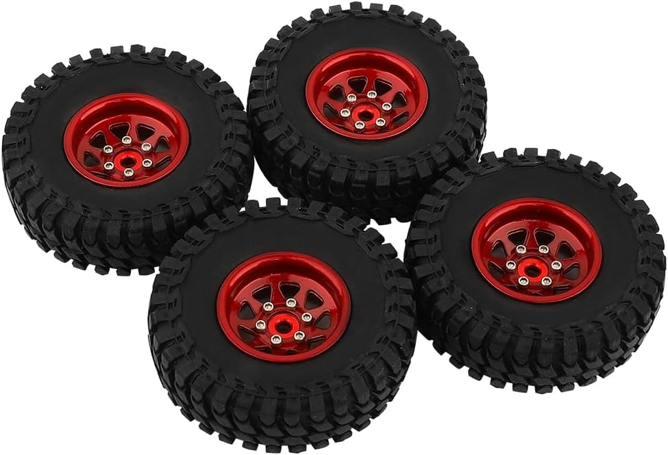 1.0 Beadlock Wheel Soft Tires Set -3.78mm Offset Wheel Rims for 1/18 1/24 RC Crawler Car Axial AX24 SCX24 FMS FCX24 TRX4M (red)