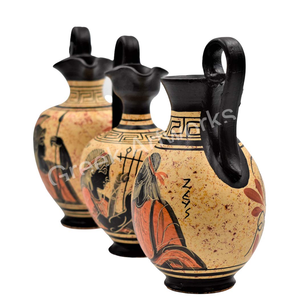 Set 3 Keramikvasen mit schwarzer Figur aus griechischer Keramik Zeus Apollo Athena