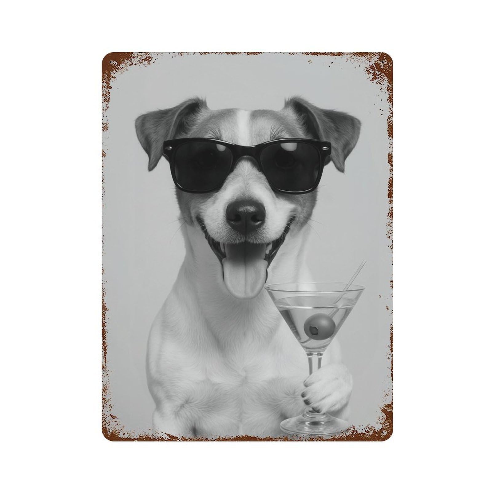 xiaoxiaoshen Jack Russell Drinking Cocktail Print Wall Decor Art Metal Tin Poster Modern Home Decor Art Home Bar Shop Decorations Vintage Sign 40x30cm