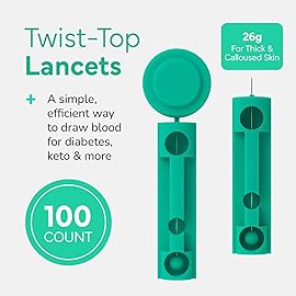 OWELL Twist Top Lancets, Sterile Lancets for Diabetes Testing, Lancets for Diabetic & Blood Sugar Test, Ultra-Thick Lancet for Thick & Calloused Skin, 26 Gauge, 100 Count