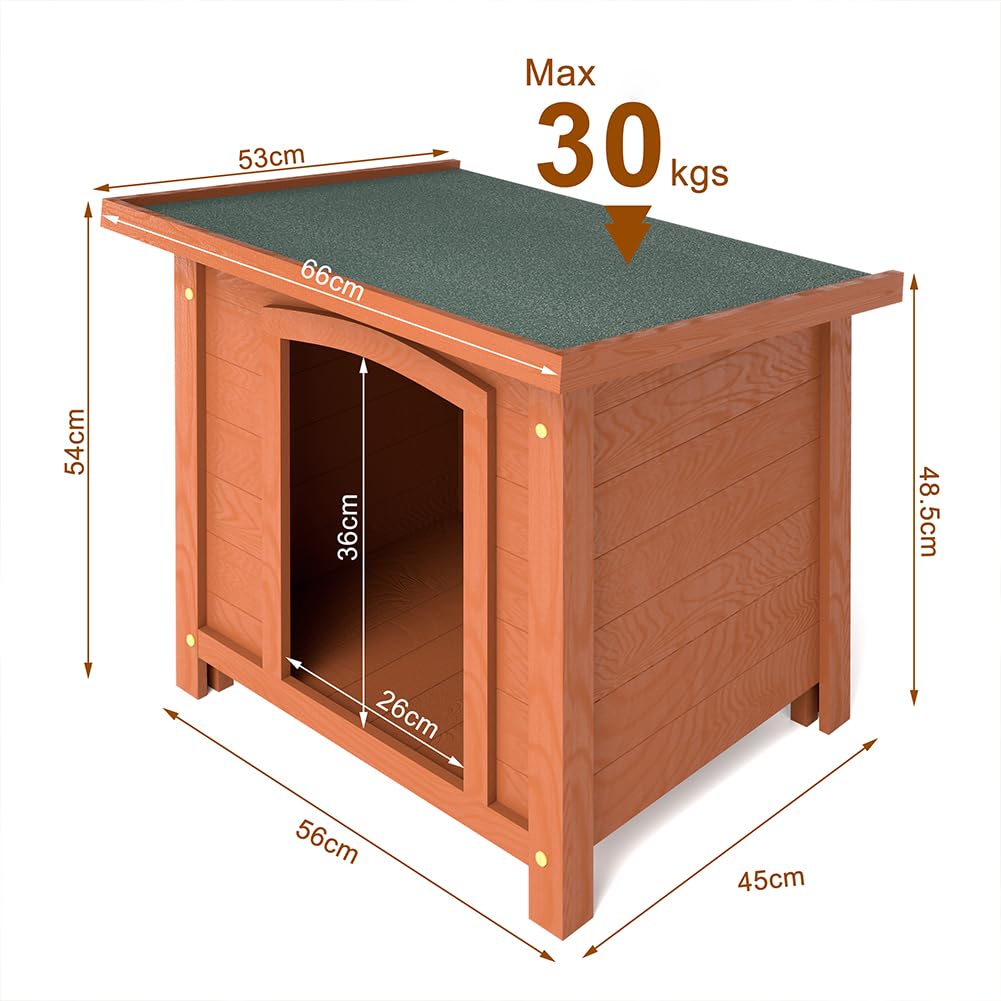 BAKAJI Cuccia per Animali Domestici in Legno, Casetta per Cani e Gatti con Tetto Apribile, Casa da Esterno ed Interno Resistente Intemperie e Agli Agenti Atmosferici Tettoia Asfaltata, 66 x 53 x 54 cm
