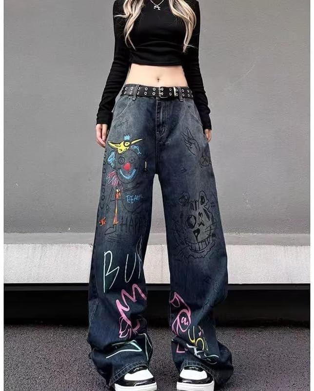Unisex Graffiti Baggy Jeans Grunge Hiphop Streetwear Harajuku Y2k High Waist Denim Wide Trousers Aesthetic Pants Vintage - Image 3