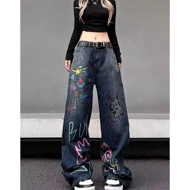 Unisex Graffiti Baggy Jeans Grunge Hiphop Streetwear Harajuku Y2k High Waist Denim Wide Trousers Aesthetic Pants Vintage4