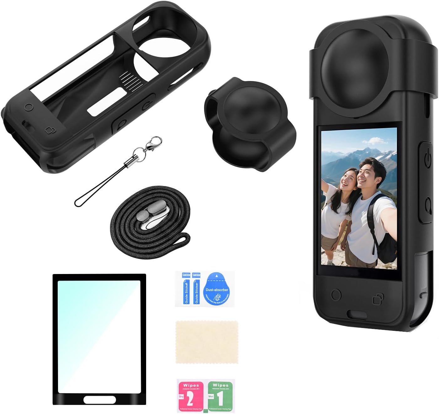 Silicone Case + Lens Cap + Lanyard + Screen Protector Film for Insta360 X5 Camera Scratch-Proof Full Protector for Insta 360 Camera Cover Accessories