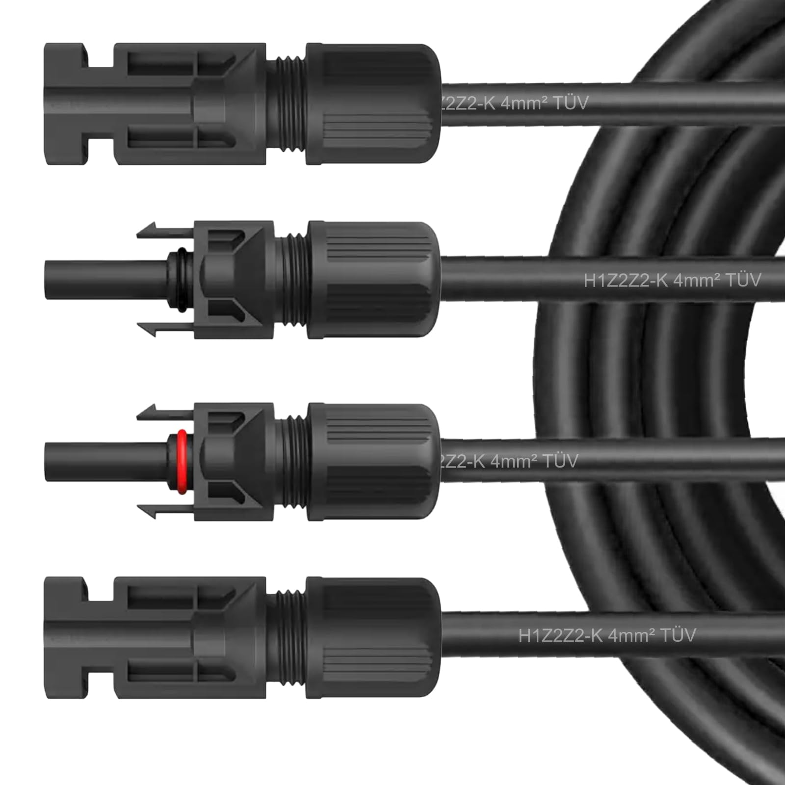Solar Verlängerungskabel für Solarpanel - Solarstecker Solarkabel für Solarmodule - Photovoltaik-Stecker - Kabel 4 mm² / 6 mm² - TÜV, Kabelquerschnitt:4mm², Länge:2X 20m incl. Stecker