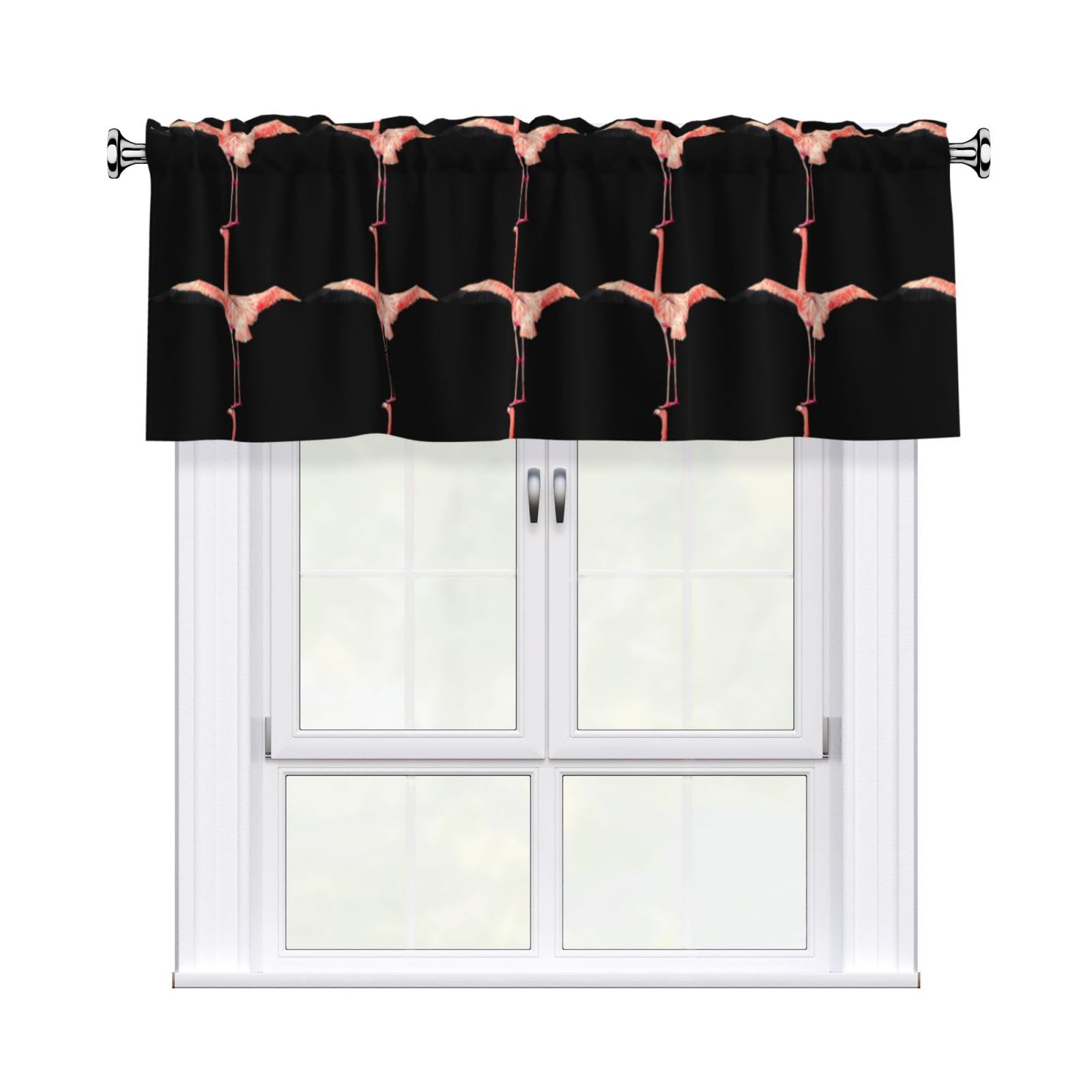 HJFCZH WHJSSF flamingo Prints 54x18in Curtain Valance - Peach Skin Polyester Kitchen Cover with Light Filtering Floral & 3" Rod Pocket
