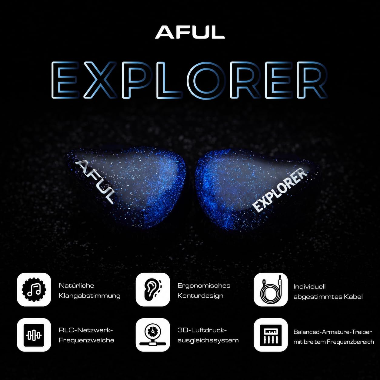 HiFiGo AFUL Explorer Hybrid-IEM Kopfhörer, 1DD+2BA, 2Pin-Kabel, 3,5mm | Ausgewogener 1DD+2BA Hybrid-IEM mit RLC-Weiche, 3D-Resonator, ergonomischer Passform und versilbertem Kupferkabel