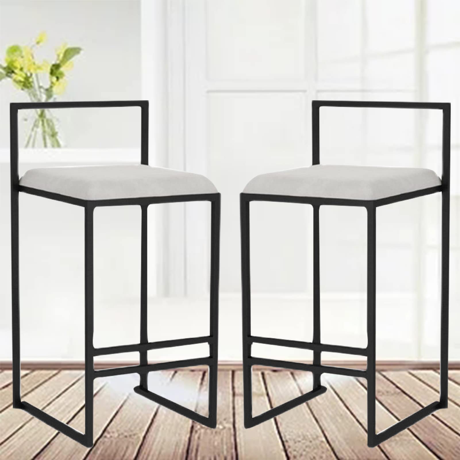 Tabourets de bar en velours maison au design raffiné blanc et métal