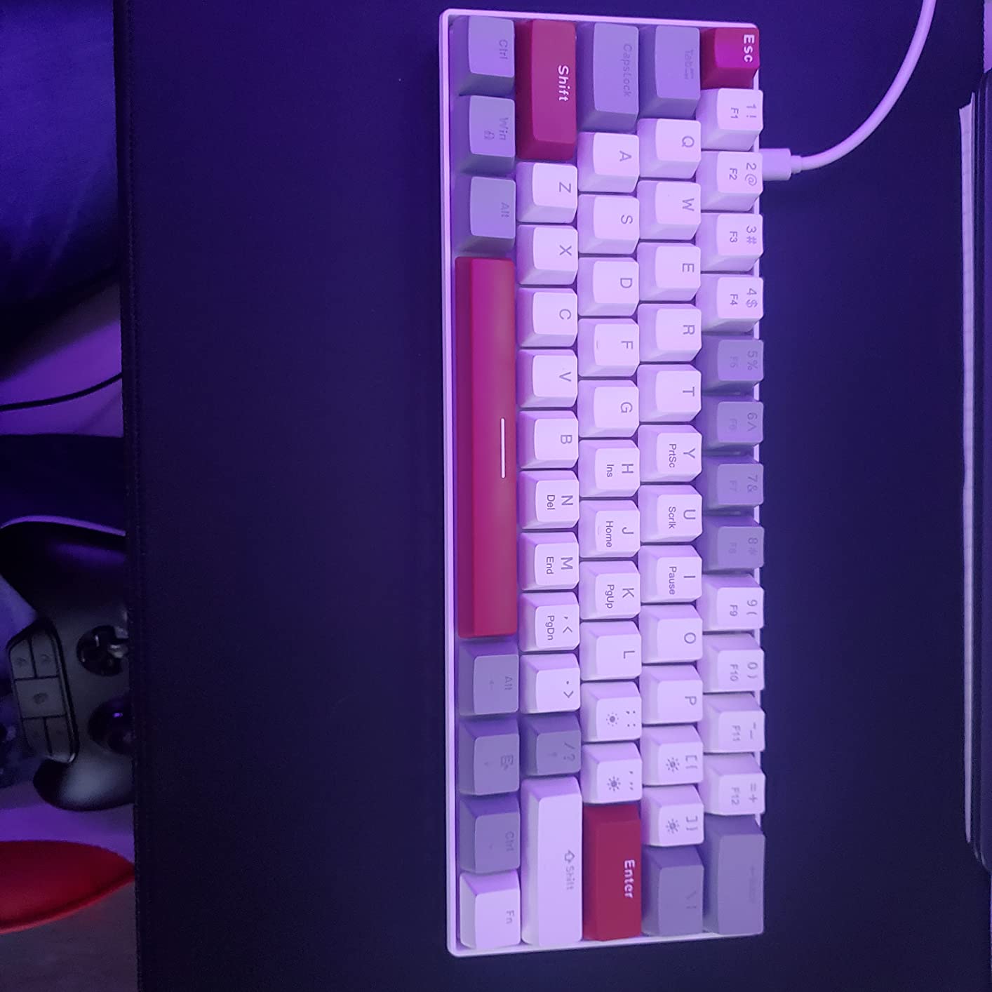 7/mo Finance 60 Percent Mechanical Gaming Keyboard, White Gaming Keyboard with Blue Switches