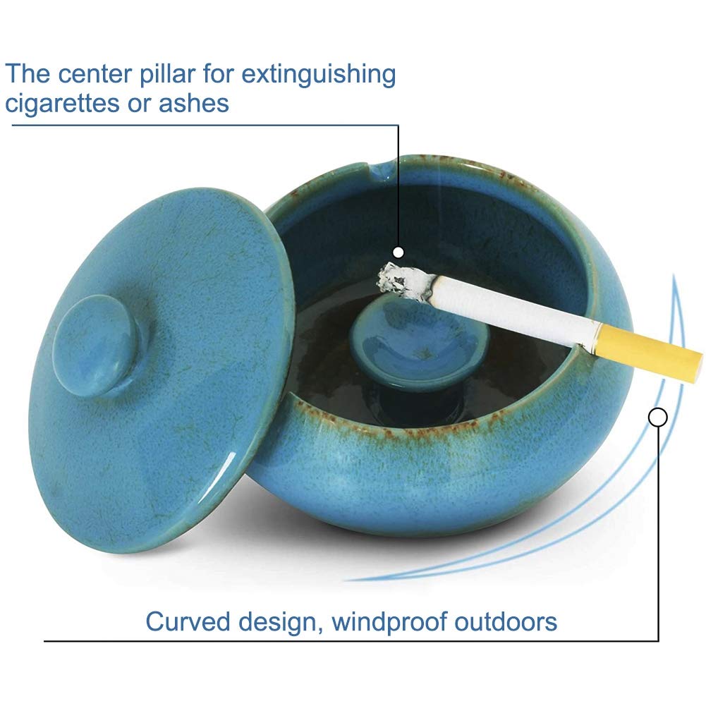 Posacenere Esterno in Ceramica Antivento Antiodore Facile da Pulire Blu