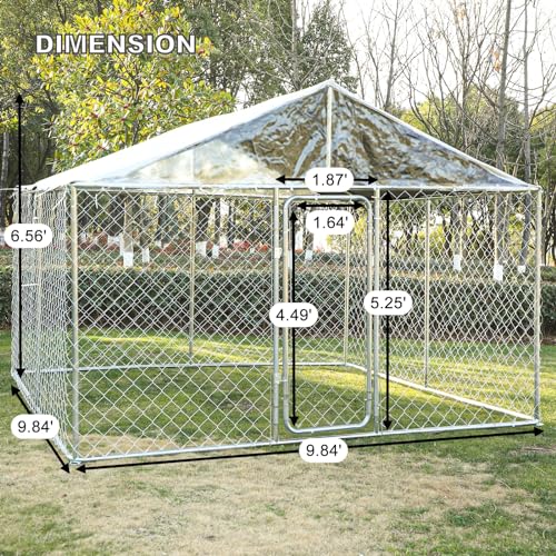 QUYZE Outside Dog Kennel with Roof, 10x10x7FT Large Outdoor Dog Kennel Heavy Duty Dog Cage Run Playpen Pen with Secure Lock, Water&UV-Resistant Proof Upgraded Fence for Heavy Dog
