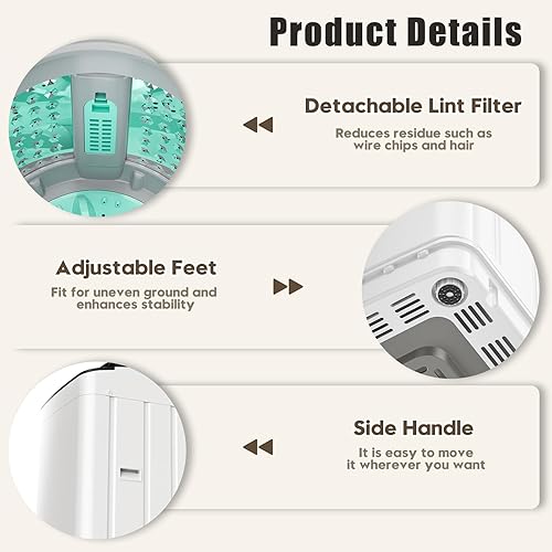 Miniatura 8 de Auertech Juego combinado de lavadora y secadora portátil, secadora de ropa portátil de 12 libras, 6 modos de secado, lavadora totalmente automática