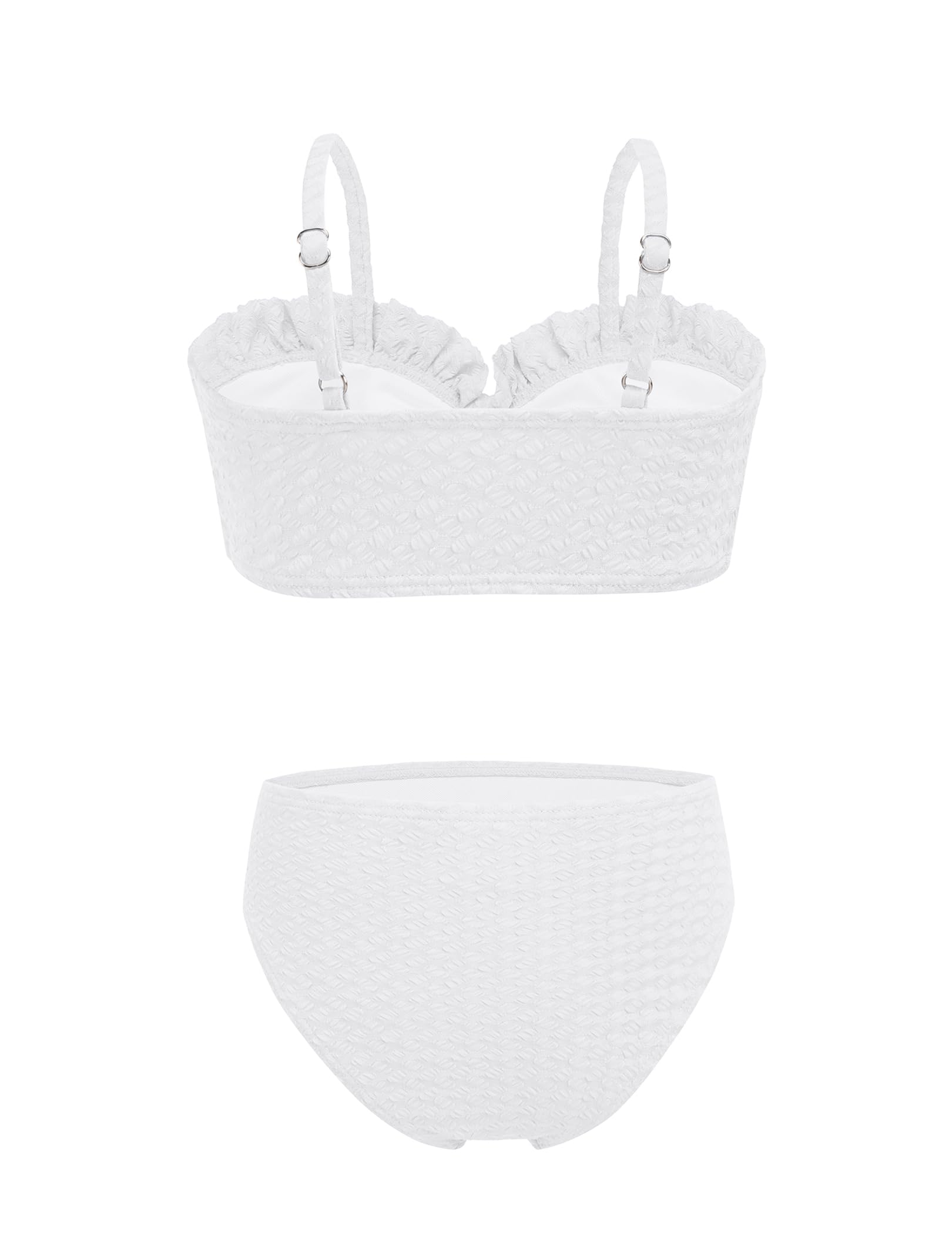 Arshiner 3er Bikini Set Mädchen Badeanzug Krawatte Front RuffleTrim Bikinioberteil mit Triangel Bikinihose und Rock Kinder Bademode Badebekleidung Weiß 13-14 Jahre