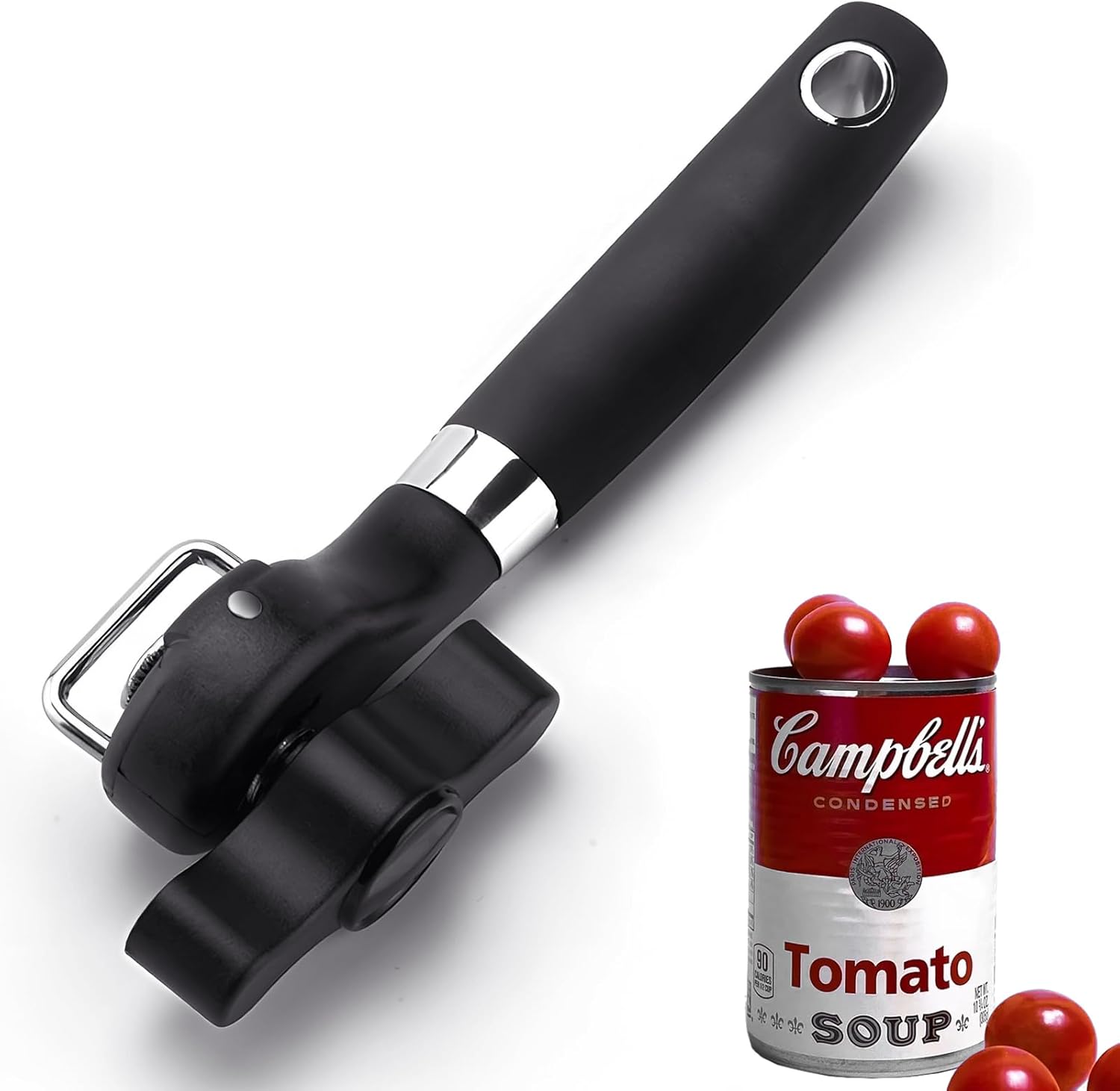 Handheld Can Opener - Smooth Edge Manual With Soft Grips, Food Grade Stainless Steel Cutting, No Sharp Edges (Black) Thumbnail