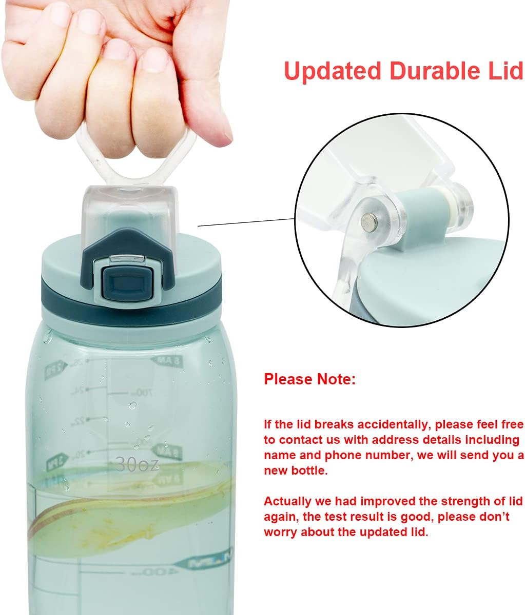 30oz Sport Water Bottle with Time Markers, Large Durable Gym Clear Plastic Bottle Tritan BPA Free for Fitness, Outdoor Enthusiasts, Leakproof Green (Pack of 1) - Image 4