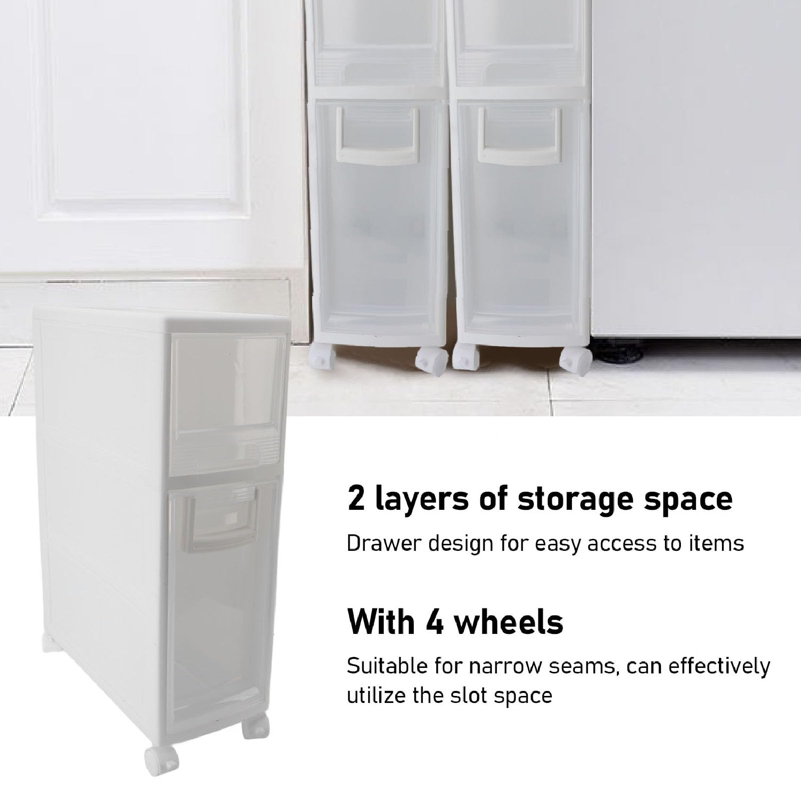 Zerodis Organizadores Organizador Estrecho Delgado de Plástico de Primera Calidad con 2 Cajones y 2 Estantes Gabinete de Toalla Independiente para Baño Cocina Sala de Estar Baño Gabinete de (16cm)