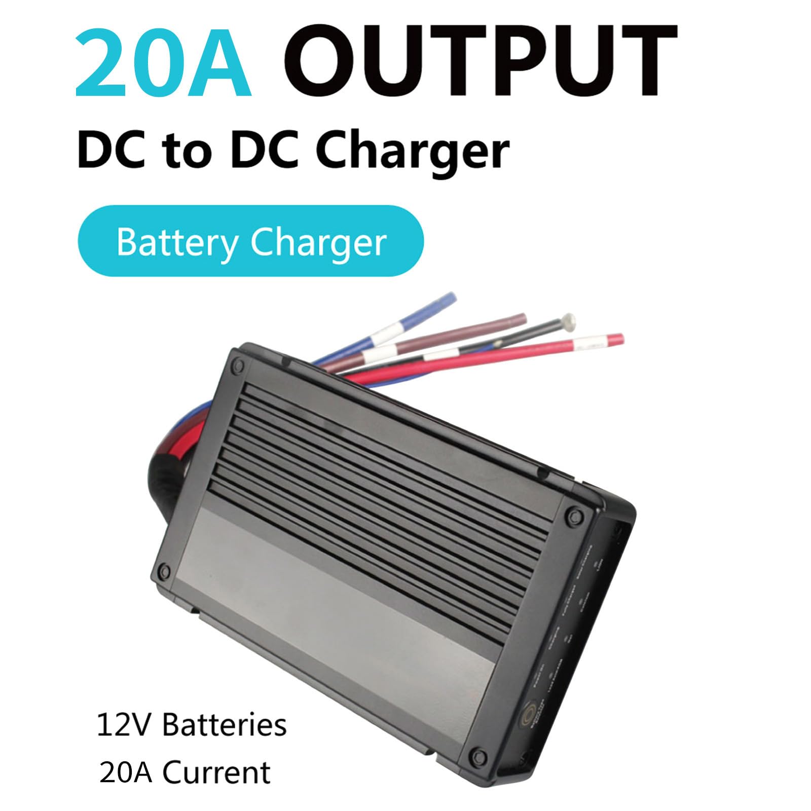 12V 20A DC zu DC Wasserdichtes Batterieladegerät, Effizientes Laden für Wohnmobile, Anhänger, Marinefahrzeuge, Schwarz, 193,84 X 115 X 37,07 Mm (20A)