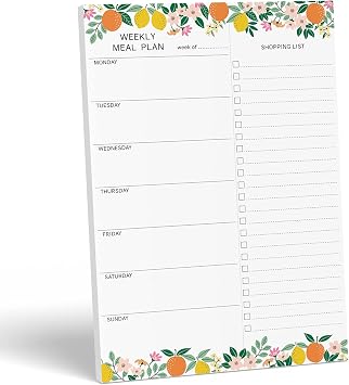 Sweetzer & Orange Fruity Weekly Meal Planner and Grocery List Magnetic Notepad. 7x10 Meal Planning Pad with Tear Off Shopping List. Plan Weekly Menu Food for Weight Loss or Dinner List for Family!