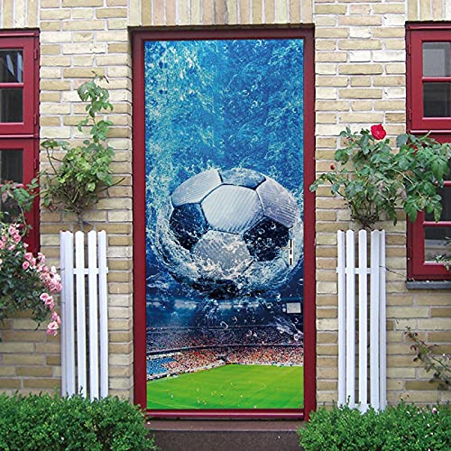 LuSeven Türaufkleber mit 3D-Effekt Blau Fußball Stadion 80x200cm(31.49 inches * 78.74 inches) Türtapete Selbstklebend Türfolie Poster Tapete Türaufkleber XXL Aufkleber Folie| Türposter Türklebefolie Cover