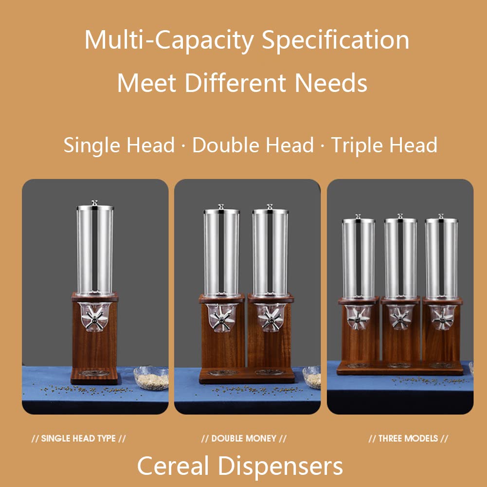 Individual/Doble/Triples Dispensador De Cereales Encimera, Dispensador De Alimentos Secos Contenedores De Cereales Dispensador De Almacenamiento Con Barril De PC Y Base De Madera,3.5L