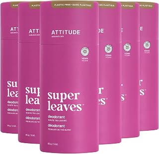 ATTITUDE Plastic-Free Deodorant, EWG Verified, Aluminum Free, Plant and Mineral-Based Ingredients, Vegan and Cruelty-free Personal Care Products, White Tea Leaves, 85 grams (Packaging May Vary) (Pack of 6)