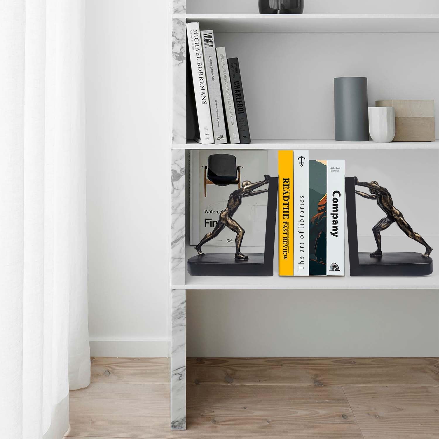 Soportes de Libros Decorativos humanoides de Resina, sujetalibros Antideslizantes para Libros Pesados, Decoraciones Elegantes para estanterías en el hogar, Oficina y Estudio