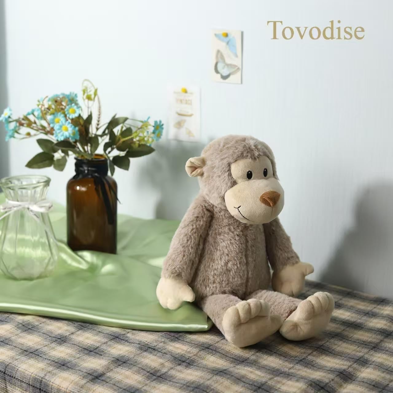 Cute Plush Monkey Toy Soft Stuffed Animal，15.4 inch Adorable and Cuddly Plush Monkey Huggable Companion for Comfort