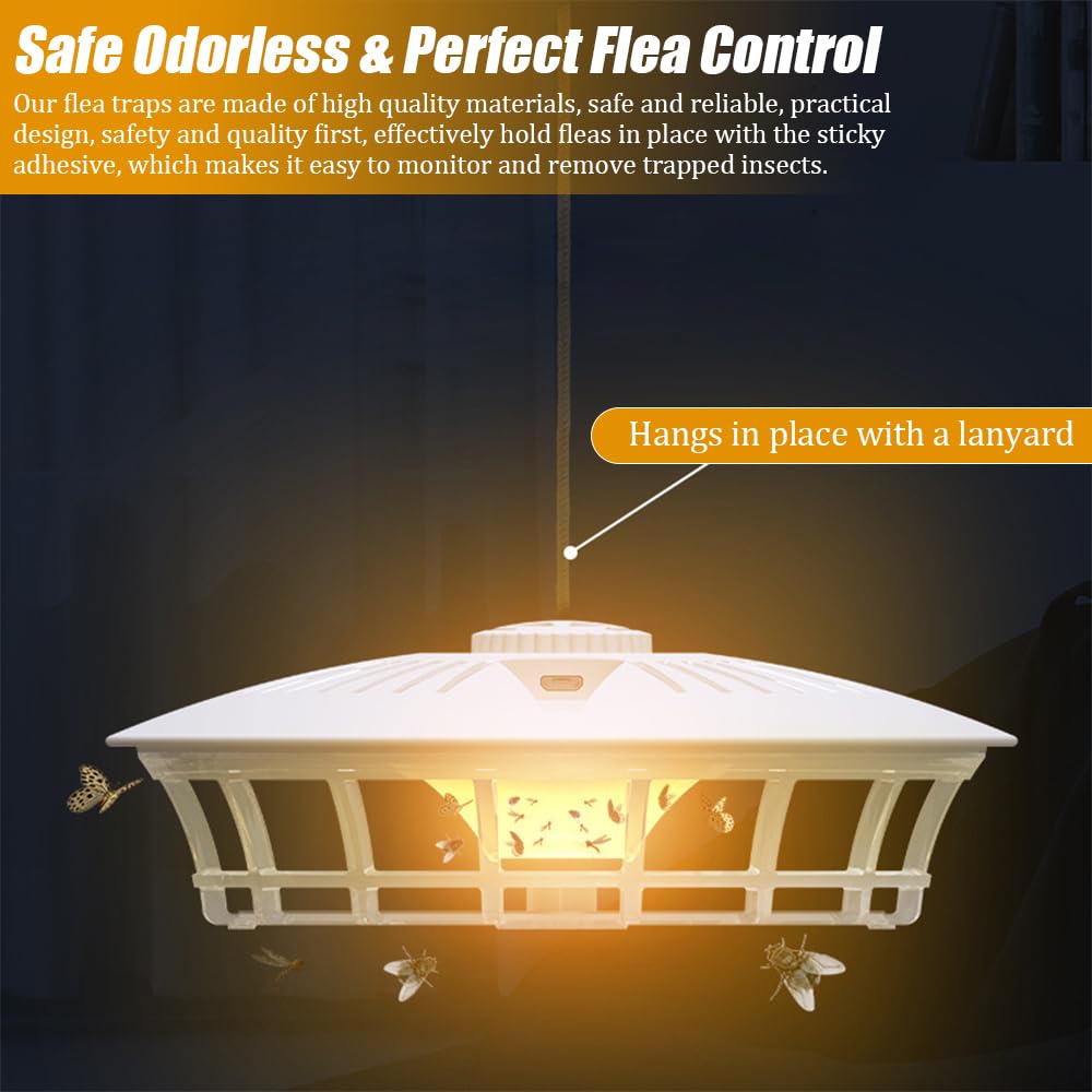 Flohfalle für Wohnung, 2 Pcs Flohlichtfalle Flohfalle für den Innenbereich mit Gelbsticker, Flohfallen Floh Läuse Testsieger Flohlampenfallen mit 4 Lichtmodi für Wohnung Zuhause Teppiche Bettwäsche