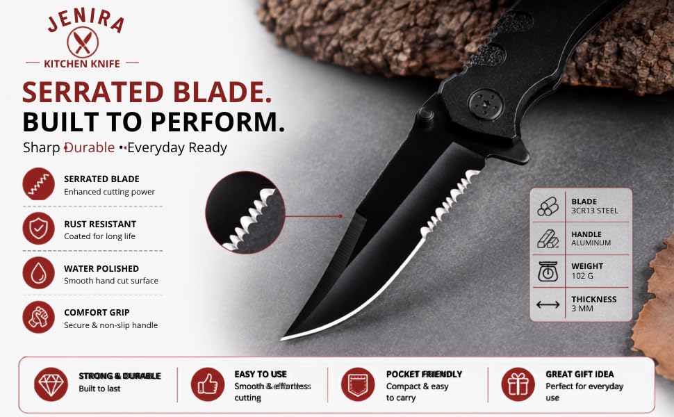 Image of JENIRA Multipurpose Carbon Steel Utility Knife, Ultra-Sharp, Compact, Portable, for Fruits, Vegetables, Meat and Package Opening, Everyday Carry Cutting Tool