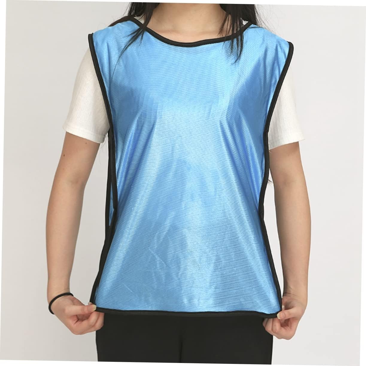 12PCS Adult Football Basketball Training Vests Sleeveless Mesh Shirts for Summer Team Sports Lightweight Polyester Fluorescent Green and Light Blue Xl