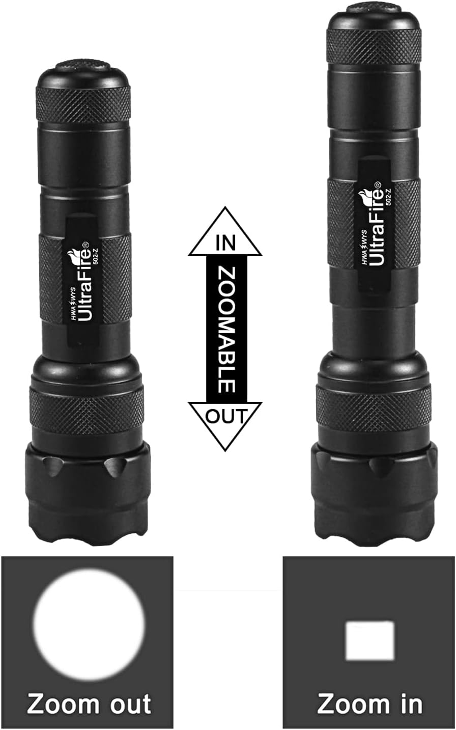 ULTRAFIRE Single Mode Mini Flashlight with Holster,1200 High Lumen Zoomable Handheld LED Flashlight Duty Flashlights with Belt Holster and Charger Bright Small Flash Light 502z