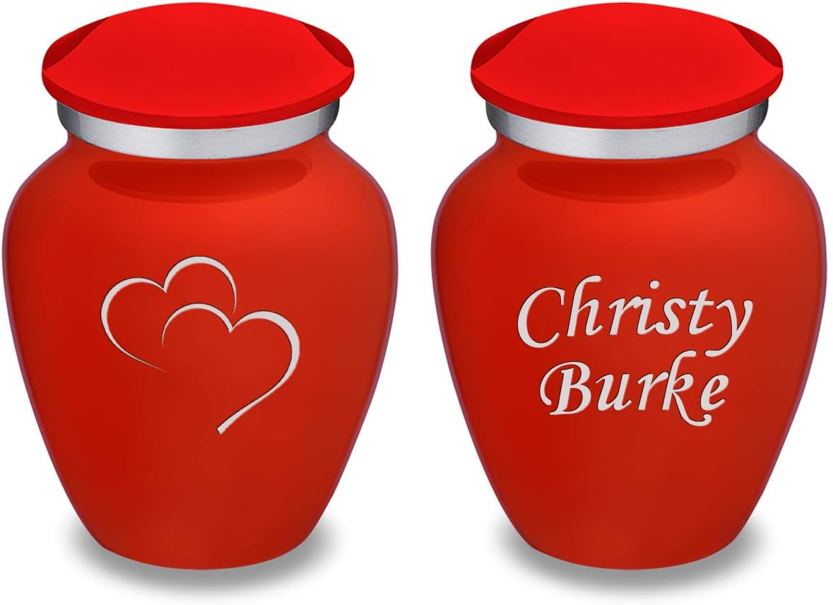 Geturns Embrace Keepsake Personalized Heart Cremation Urns for Human Ashes I Bright Red Funeral Urn for Women and Men with Double Side Engraving I 3.5 lbs
