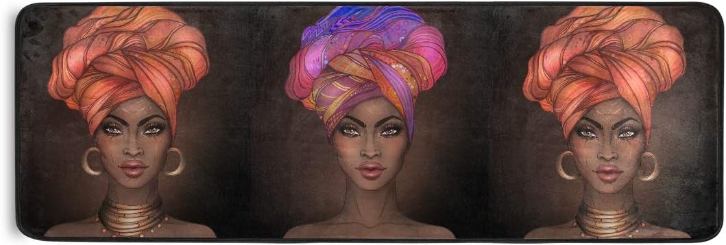 African American Woman Runner Rug Floor Mat Non-Skid Kitchen Rug Soft Area Rug for Bathroom Entryway Hallway Dining Living Room