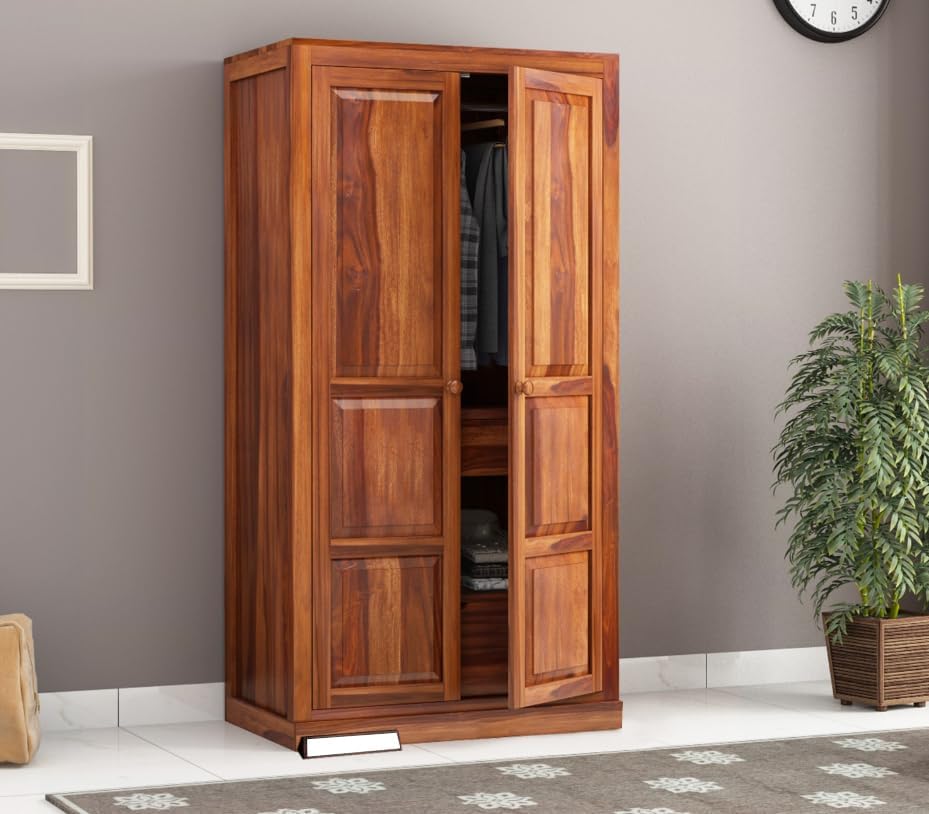 Image of Sheesham Wood Wardrobe with 3 Drawer and 4 Shelves Storage for Bedroom Wooden Almirah for Clothes for Living Room Bedroom Home, Solid Wood Furniture | (C-Hony)