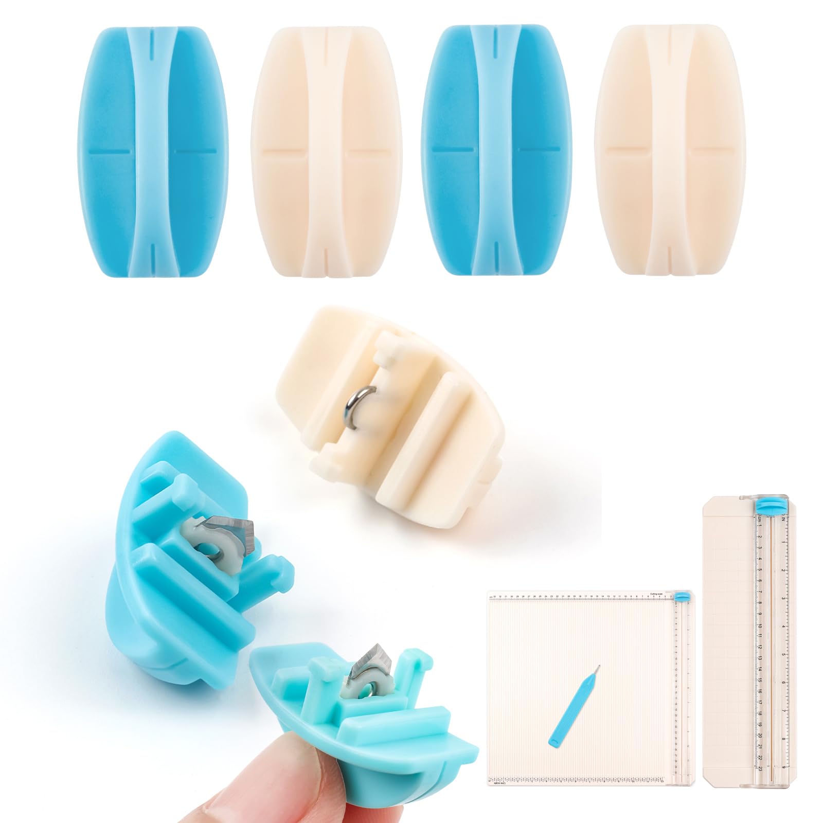 OTCRAFT 6 Pcs/Set Paper Trimmer Scoring Replacement,Blue 3 Cutting and White 3 Scoring Blades with Automatic Security Safeguard Design for Trimmer A4 Paper Cutter Scoring Blade Refill