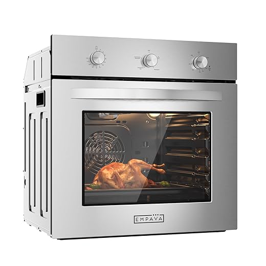 Empava Single Gas Wall Oven with 5 Cooking Funcitons, 24 inch Built-in Convection System, NG only Mechanical Control Knobs, Stainless Steel