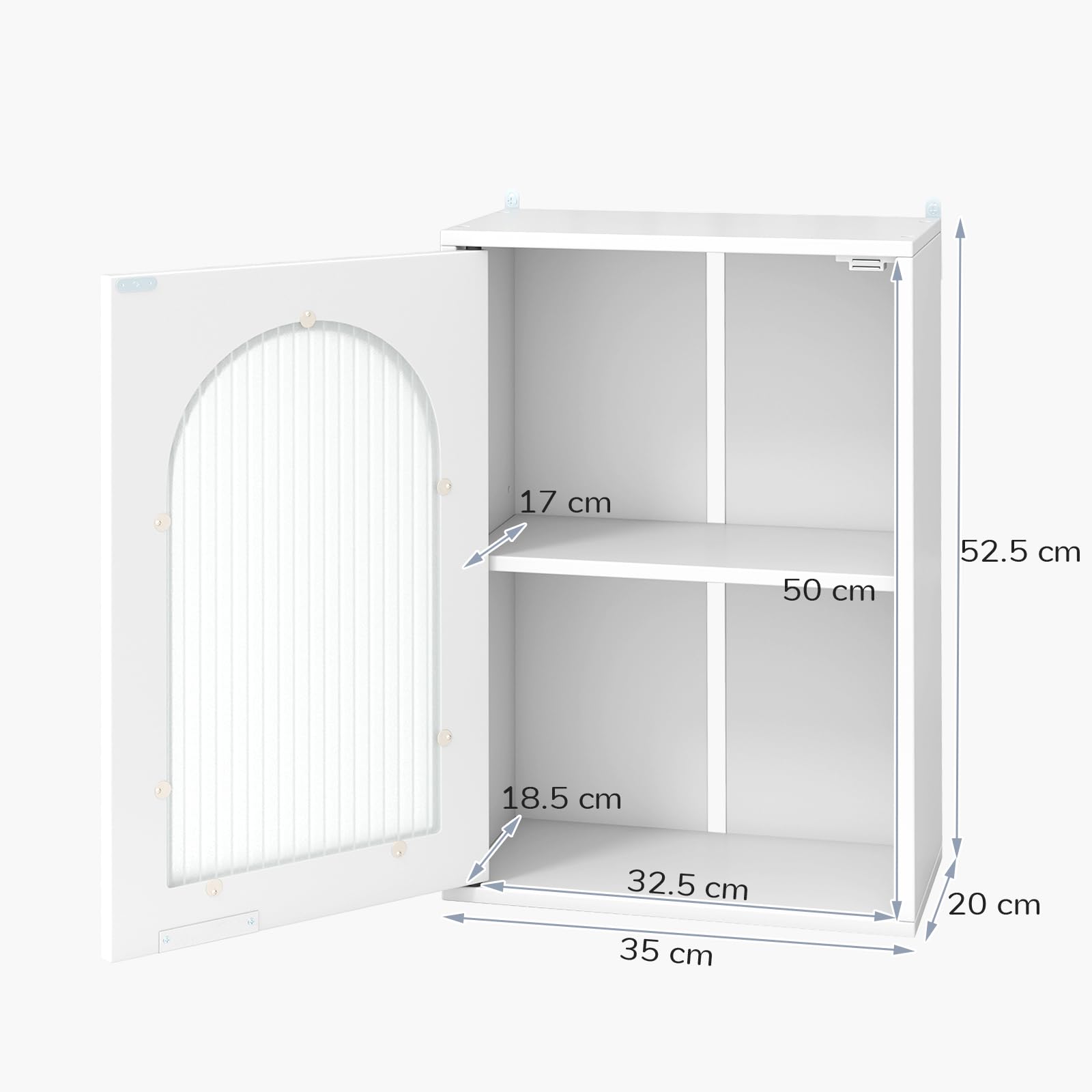 LIFEZEALMeuble de Salle de Bain Mural, Meuble de Cuisine Mural, Armoire Murale Suspendue avec Porte en Verre, étagère réglable, Placard, Blanc, Salle de Stockage, Moderne (Blanc, 35 x 20 x 52,5 cm)
