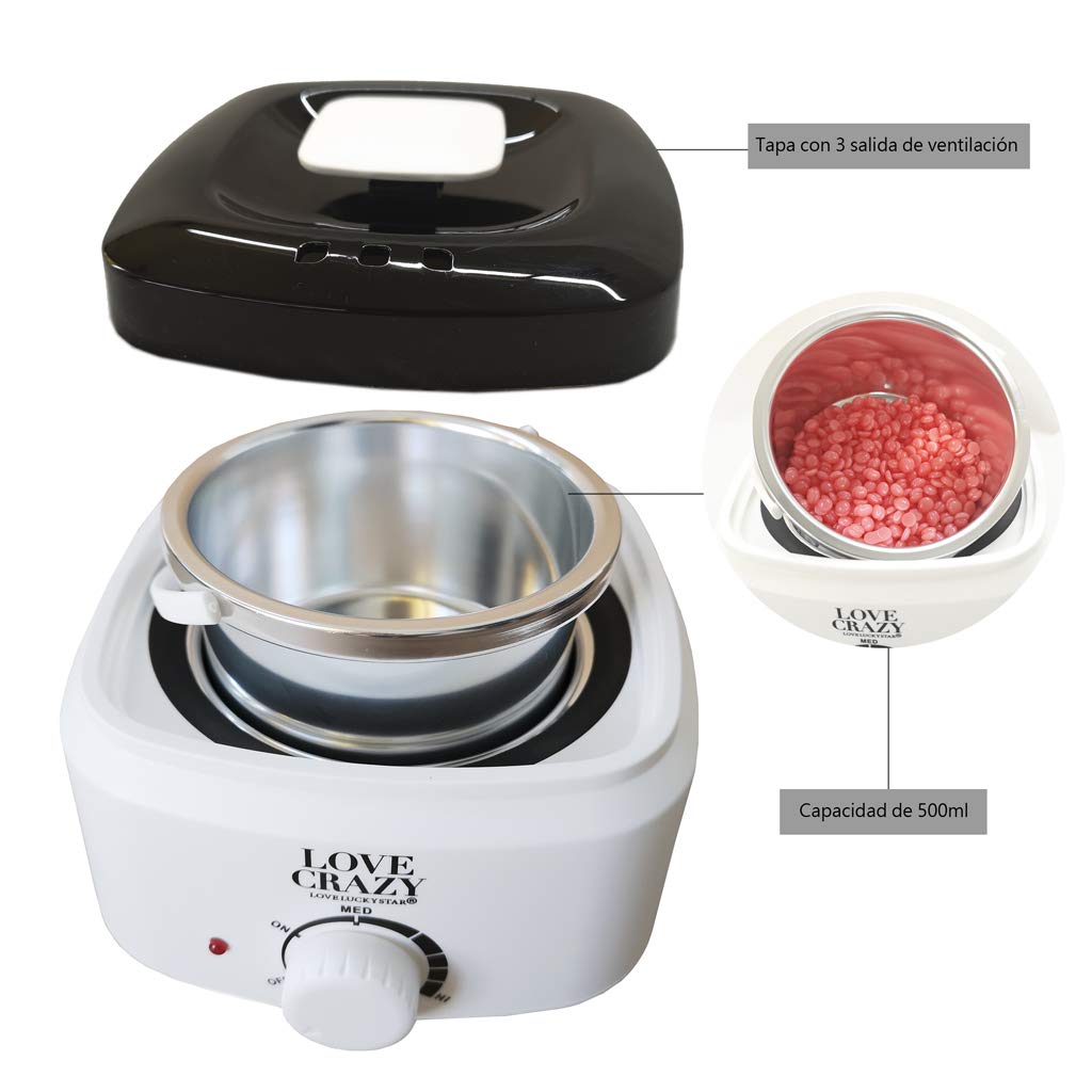 LOVECRAZY Elektrischer Wachswärmer für die professionelle Haarentfernung, Set zur Haarentfernung von Warmwachs 500 ml weiß
