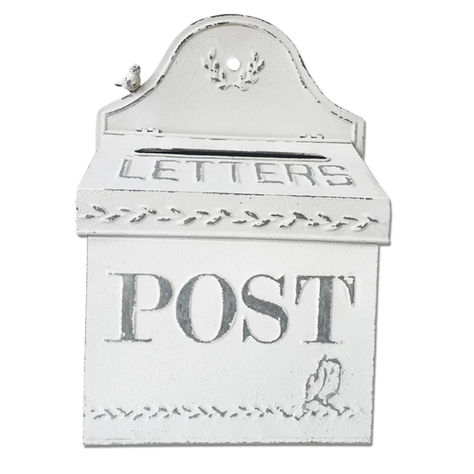 Wall Mounted Letterbox Vintage Metal Mailboxes Letter Box Wall Mounted Post Decoration Crafts Mailbox Outside Farmhouse(White 01)