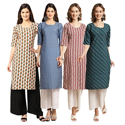 Image of Pinkmint Women's Crepe Digital Print Straight Kurta [Pack of 4]