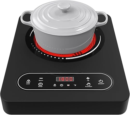 Placa eléctrica de 1800 W estufa eléctrica portátil de un solo quemador de 110 V con pantalla táctil LED, 10 niveles de potencia, placa caliente con